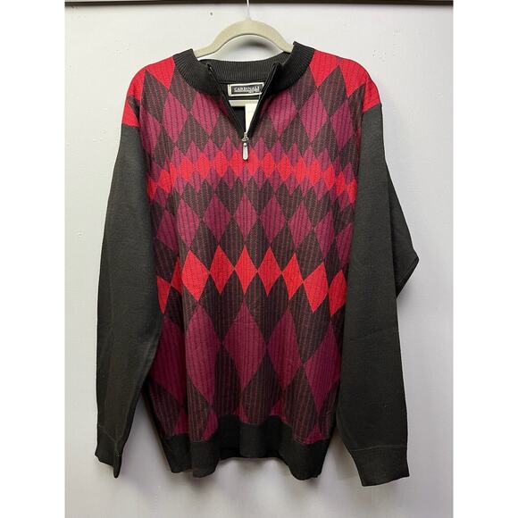 Cardinali New York Sweater Men’s XXL Red Argyle 1/4 Zip Mock Neck NEW - Picture 1 of 8